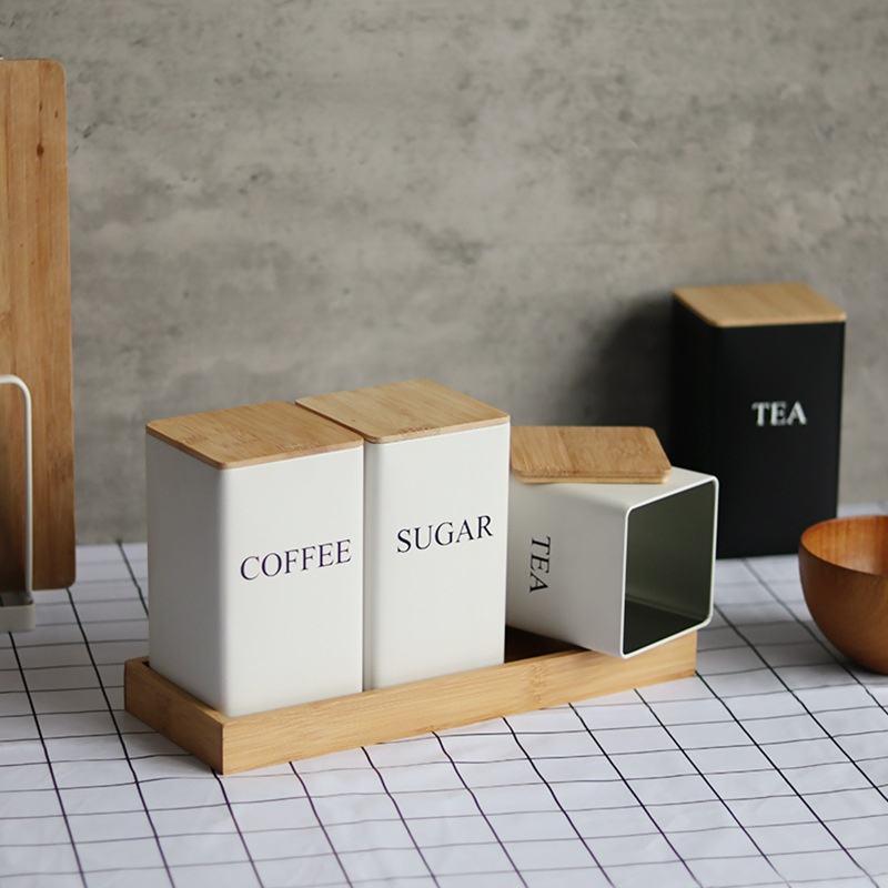 Elegant Metal Kitchen Canister Sets With Bamboo Lids