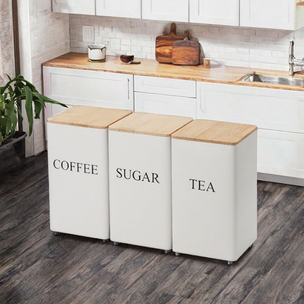 Elegant Metal Kitchen Canister Sets With Bamboo Lids