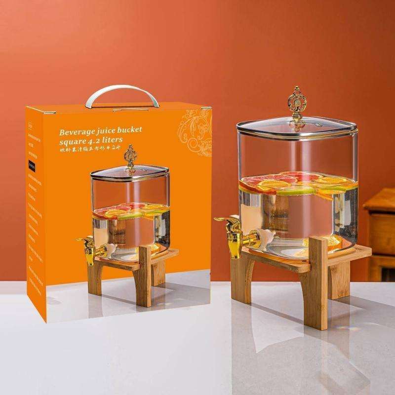 Premium 3.2L Glass Beverage Dispenser With Wooden Stand