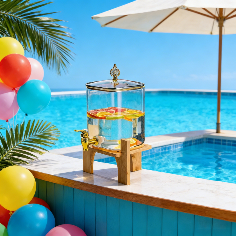 Premium 3.2L Glass Beverage Dispenser With Wooden Stand