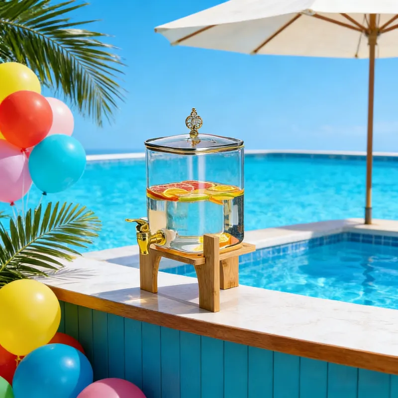 Premium 3.2L Glass Beverage Dispenser With Wooden Stand