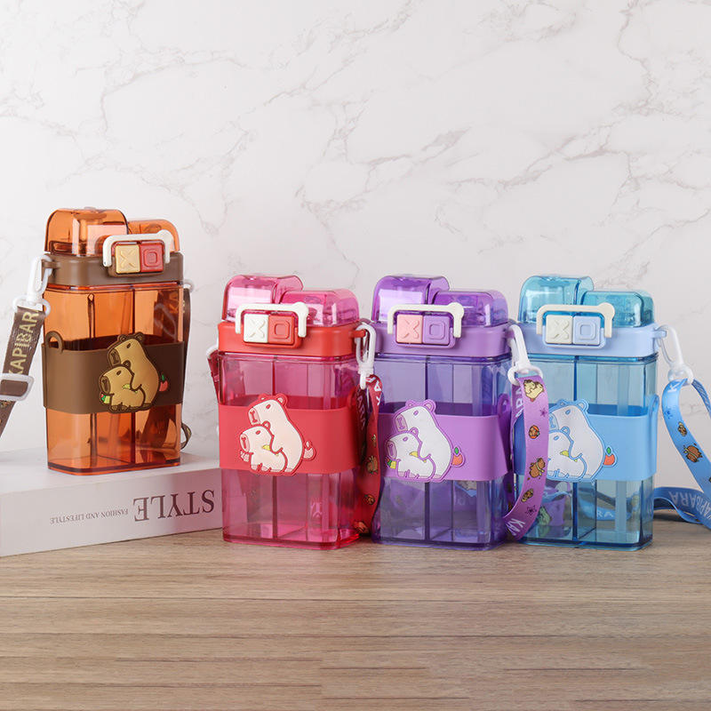 Dual Compartment Capybara Water Bottle With Strap