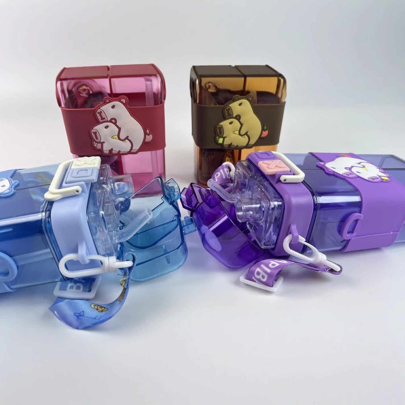 Dual Compartment Capybara Water Bottle With Strap