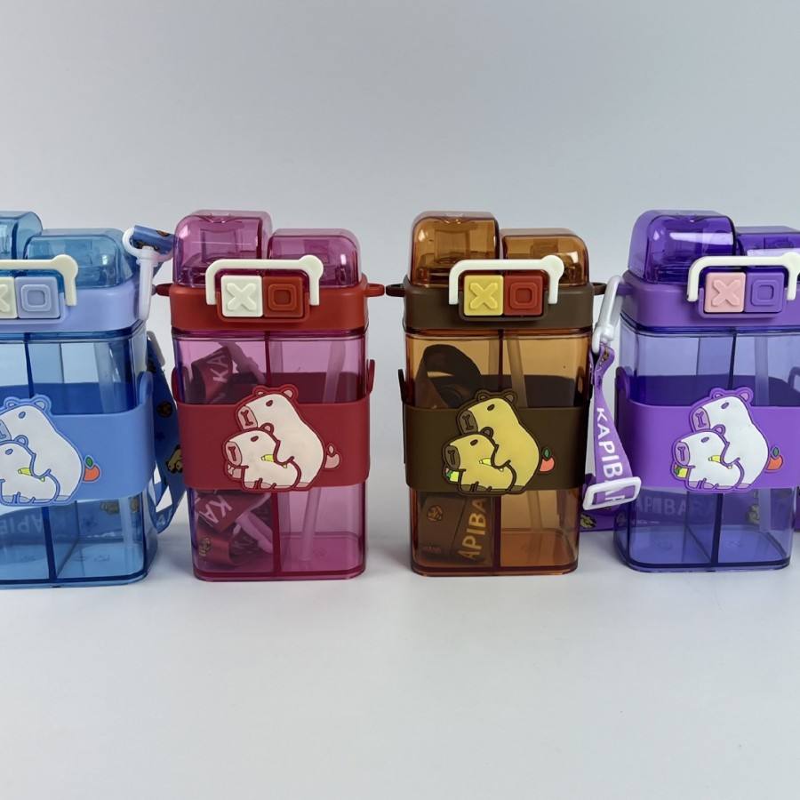 Dual Compartment Capybara Water Bottle With Strap