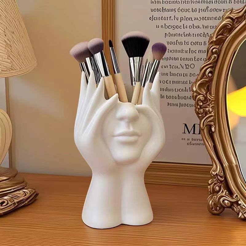 Abstract Face Ceramic Makeup Brush Holder Vanity Organizer