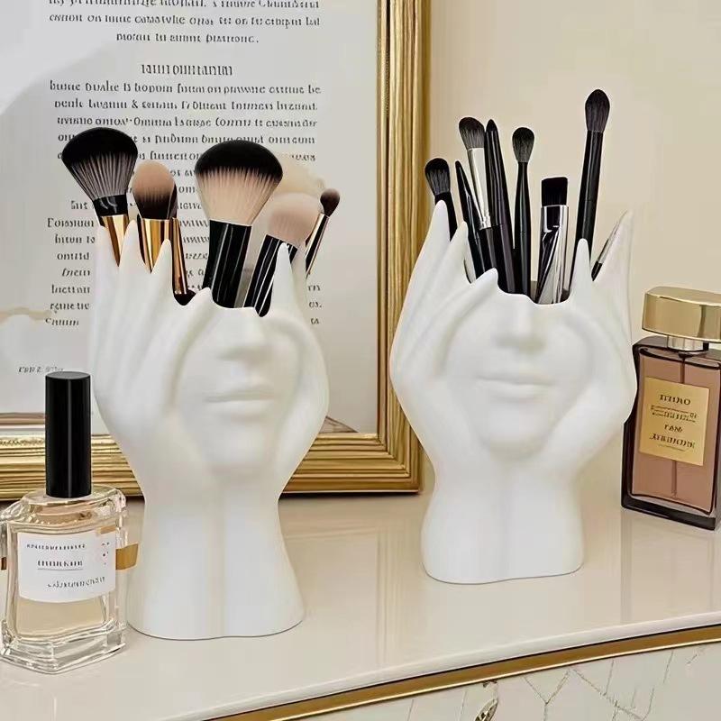 Abstract Face Ceramic Makeup Brush Holder Vanity Organizer