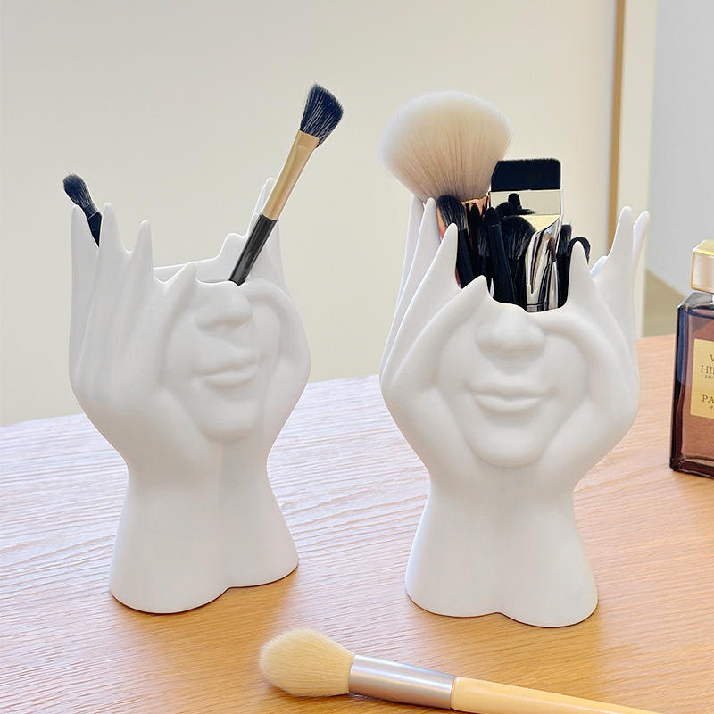Abstract Face Ceramic Makeup Brush Holder Vanity Organizer