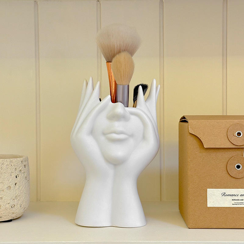 Abstract Face Ceramic Makeup Brush Holder Vanity Organizer