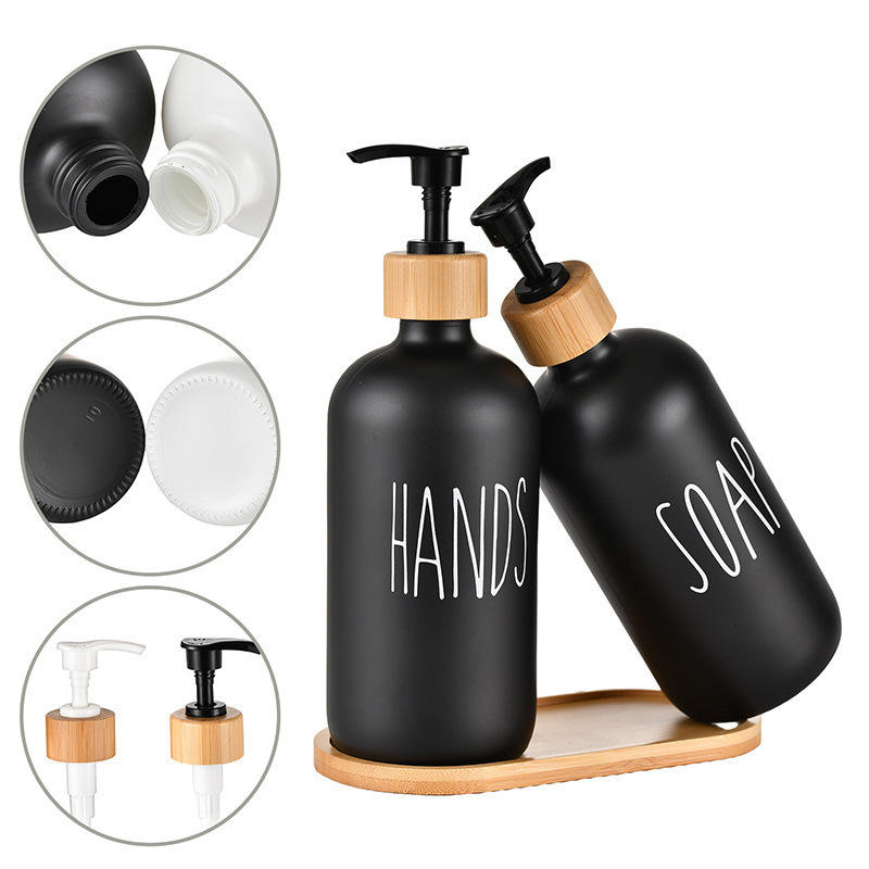 Modern Black 2 Piece Soap Dispenser Set With Tray