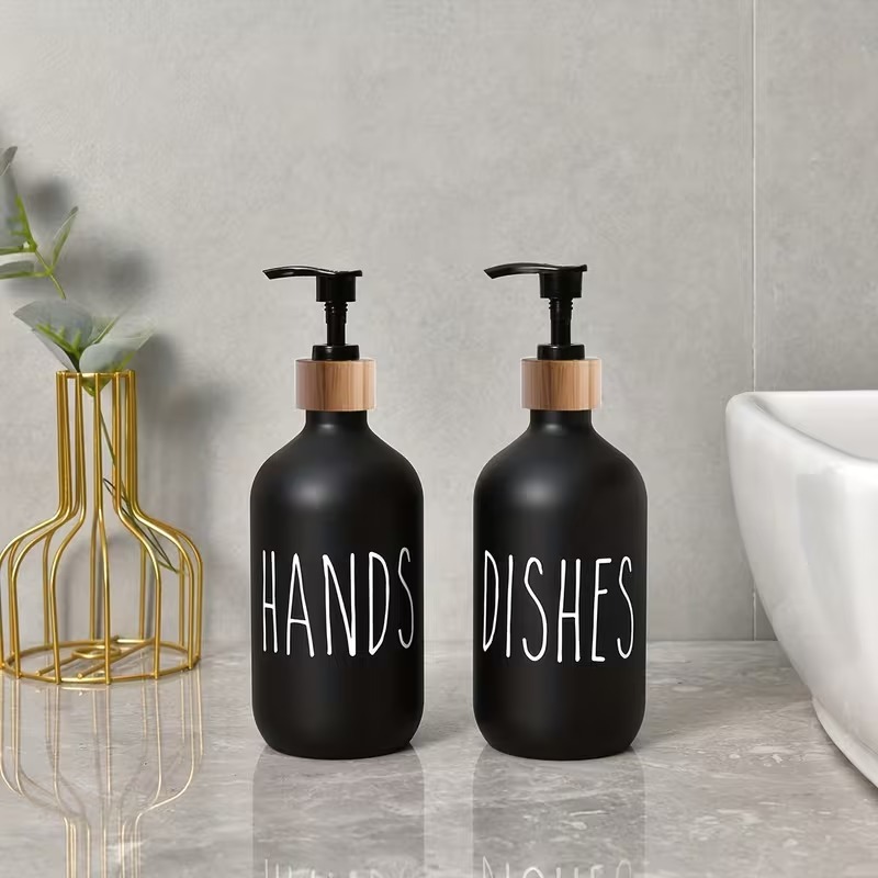 Modern Black 2 Piece Soap Dispenser Set With Tray