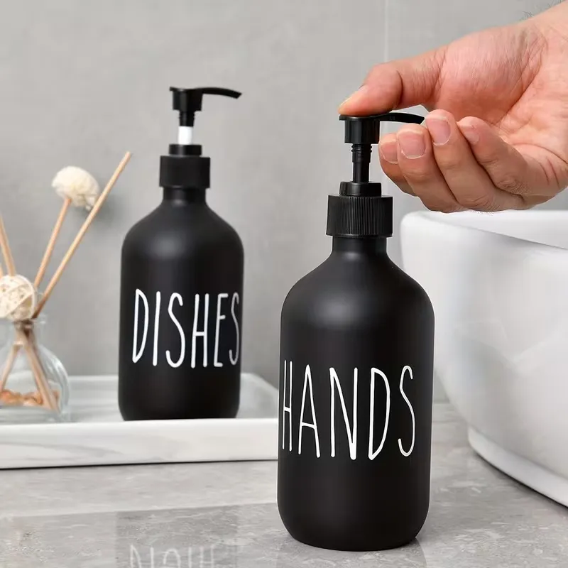 Modern Black 2 Piece Soap Dispenser Set With Tray
