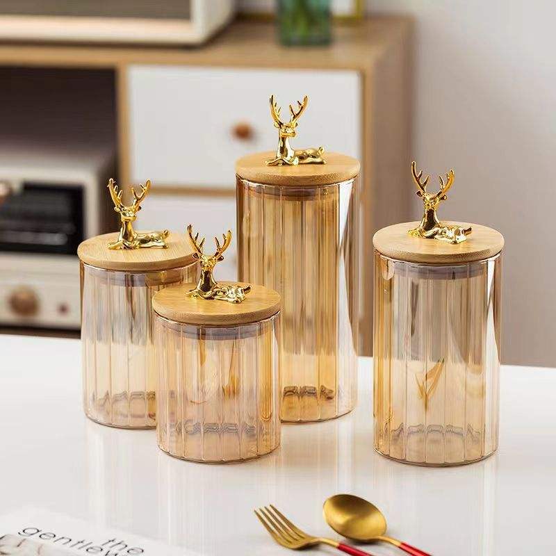 Premium 3 Piece Amber Glass Canister Jar Set