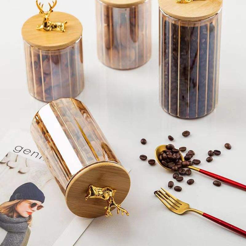 Premium 3 Piece Amber Glass Canister Jar Set