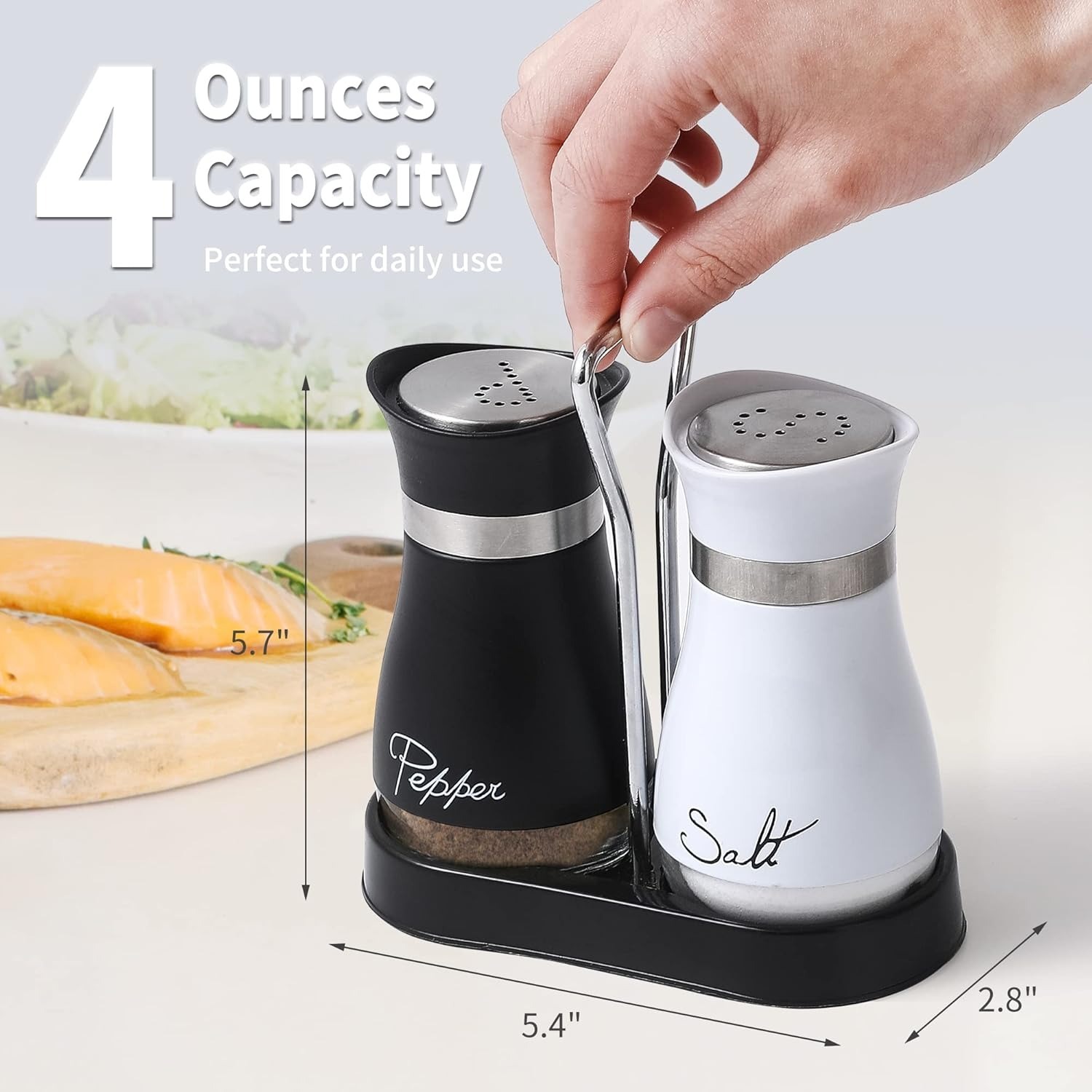 Modern Salt And Pepper Shaker Set With Caddy