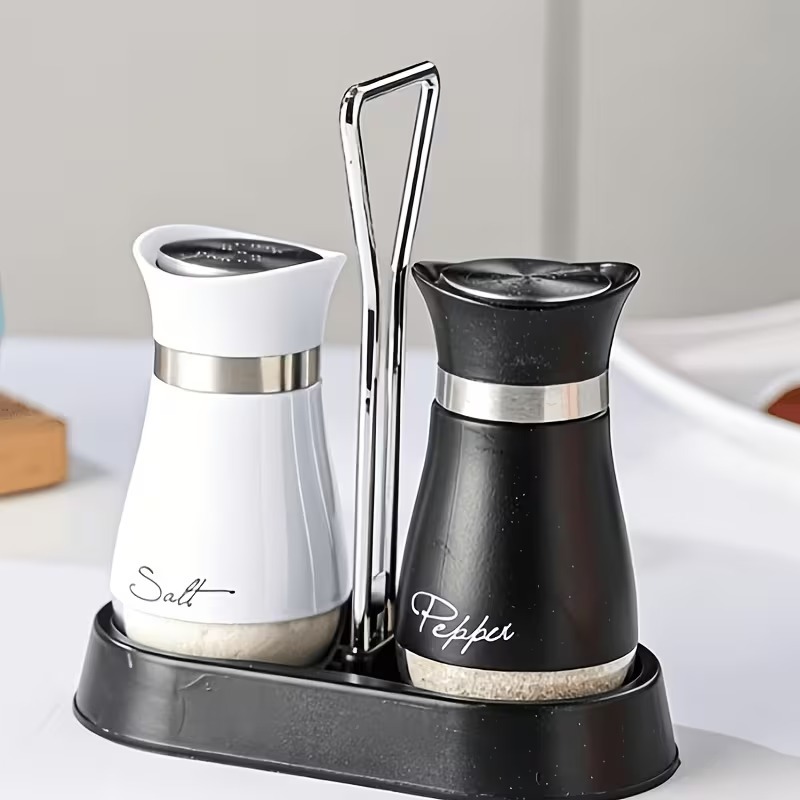 Modern Salt And Pepper Shaker Set With Caddy