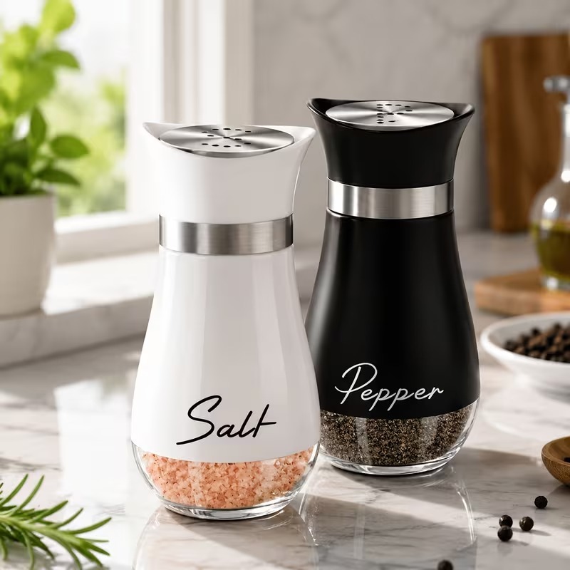 Modern Salt And Pepper Shaker Set With Caddy