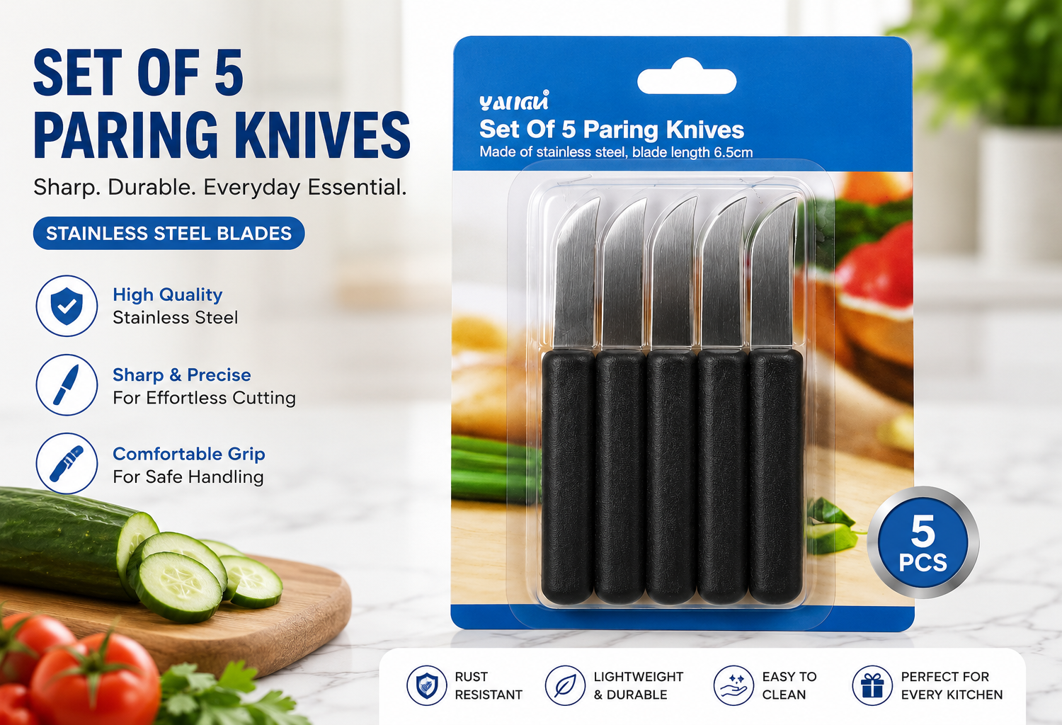 premium stainless steel 5 piece paring knife set