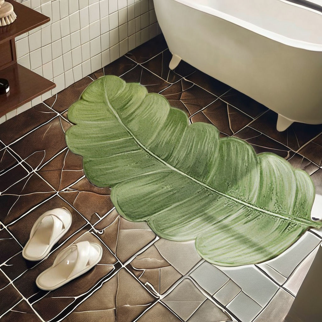 Green Banana Leaf Shaped Non Slip Bath Rug Mat