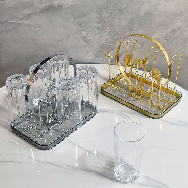 Luxury Gold Metal Cup Drying Rack With Tray