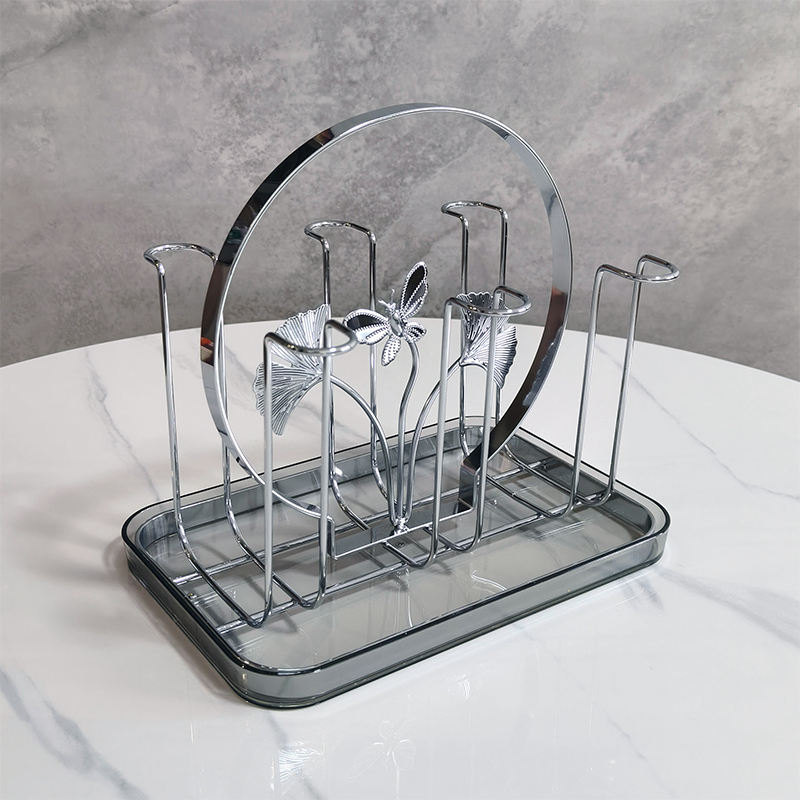 Luxury Gold Metal Cup Drying Rack With Tray