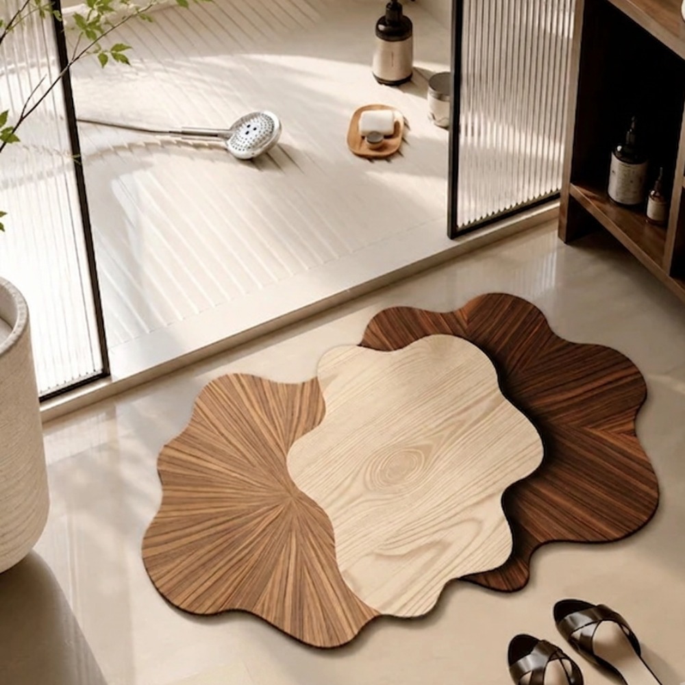 Luxury Faux Wood Grain Absorbent Bath Mat Set