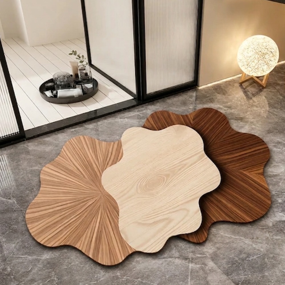 Luxury Faux Wood Grain Absorbent Bath Mat Set