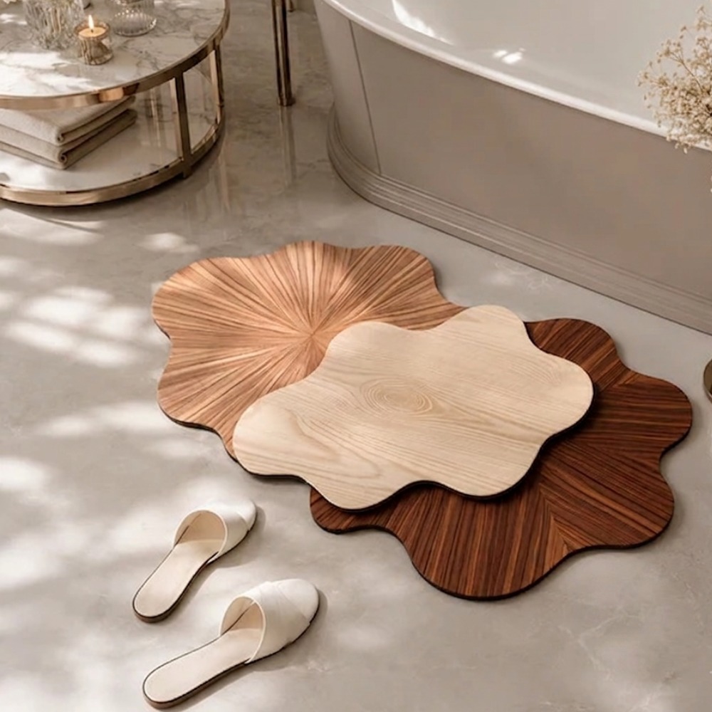 Luxury Faux Wood Grain Absorbent Bath Mat Set