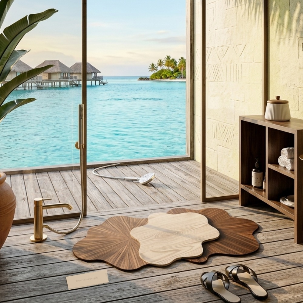 Luxury Faux Wood Grain Absorbent Bath Mat Set