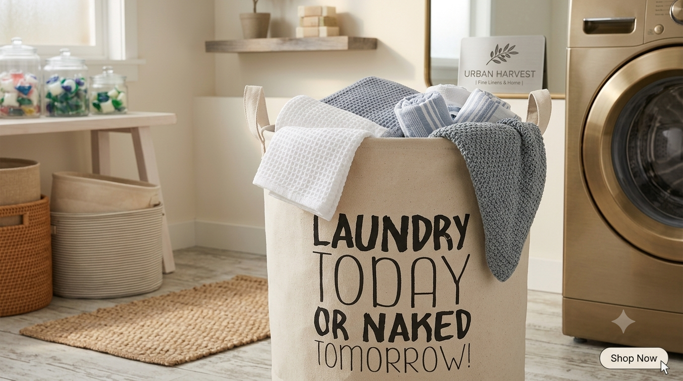 Premium Canvas Collapsible Laundry Hamper Basket With Handles