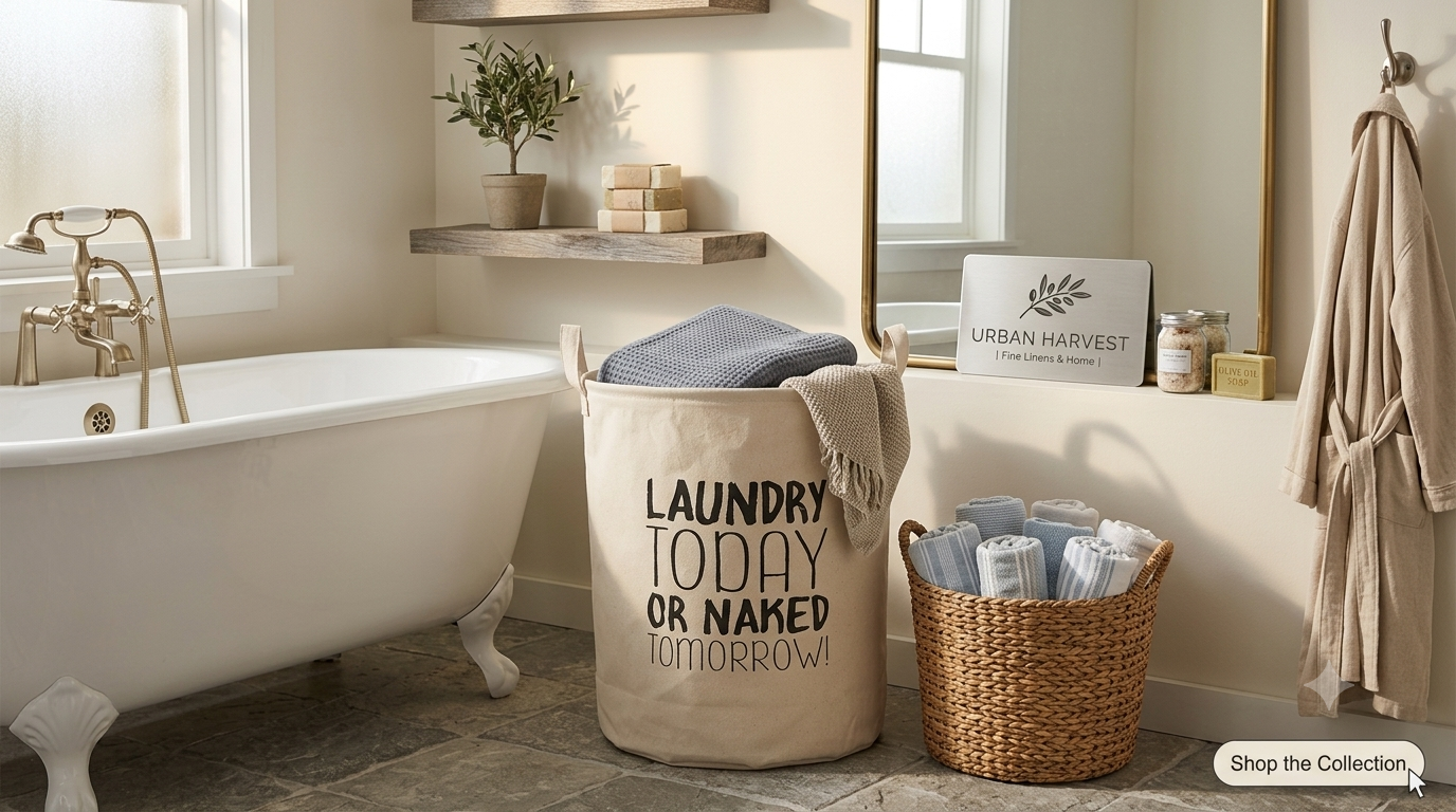 Premium Canvas Collapsible Laundry Hamper Basket With Handles