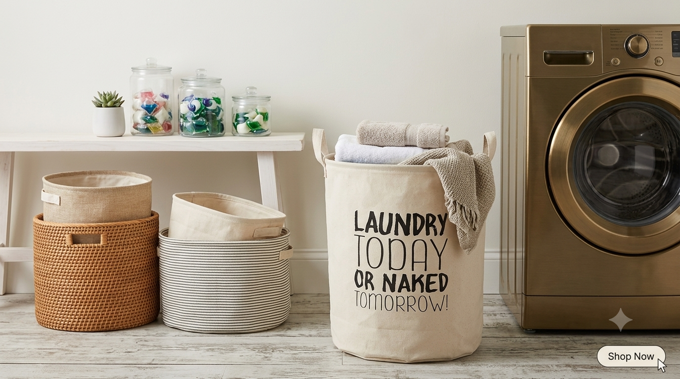 Premium Canvas Collapsible Laundry Hamper Basket With Handles
