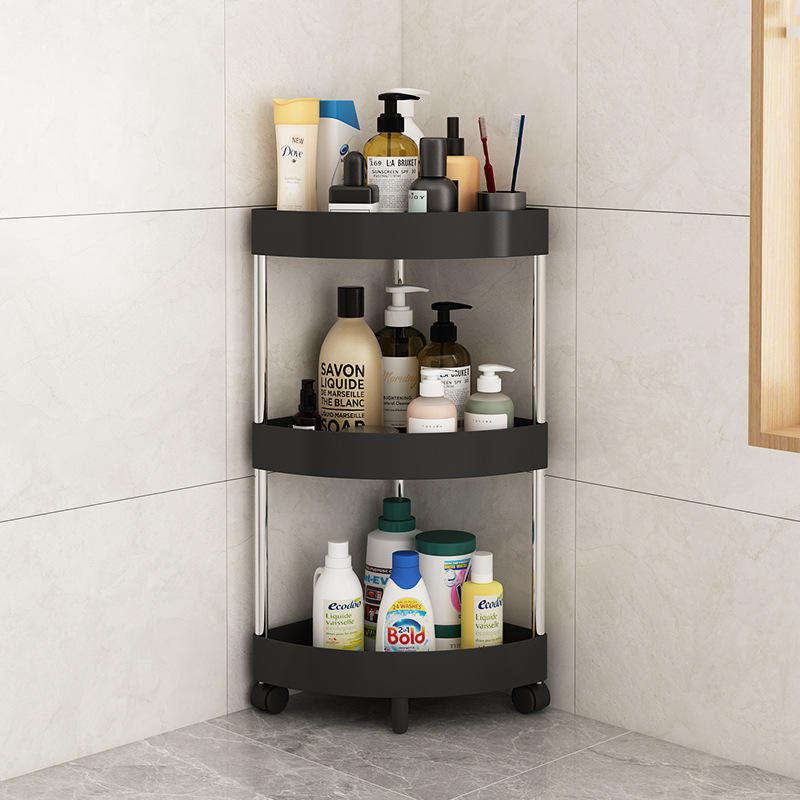 Premium 3 Tier Rolling Bathroom Corner Organizer Rack