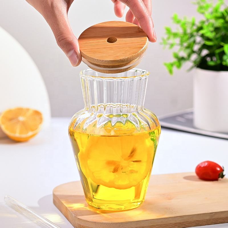 Premium Ribbed Glass Drinking Carafe With Bamboo Lid