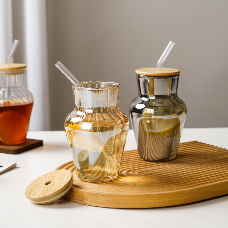 Premium Ribbed Glass Drinking Carafe With Bamboo Lid
