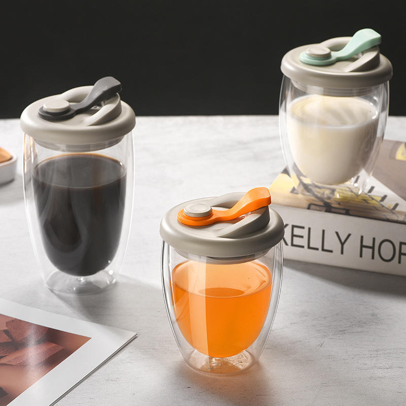 Premium Double Wall Glass Coffee Tumblers With Lids