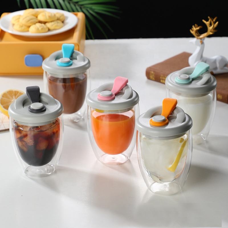 Premium Double Wall Glass Coffee Tumblers With Lids