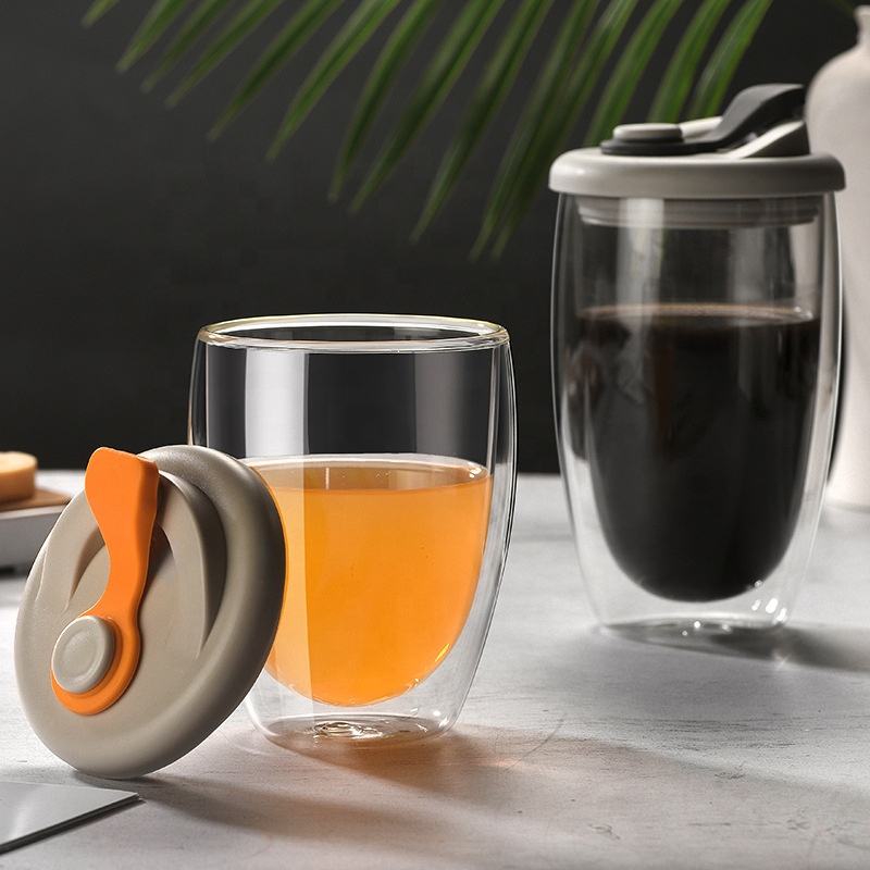 Premium Double Wall Glass Coffee Tumblers With Lids