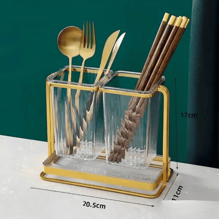 Luxury Double Compartment Cutlery Holder With Gold Stand