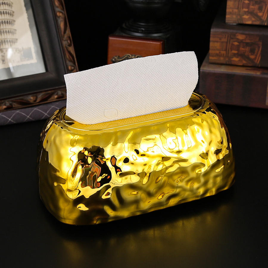 Luxury Gold Hammered Ceramic Tissue Box Cover Holder