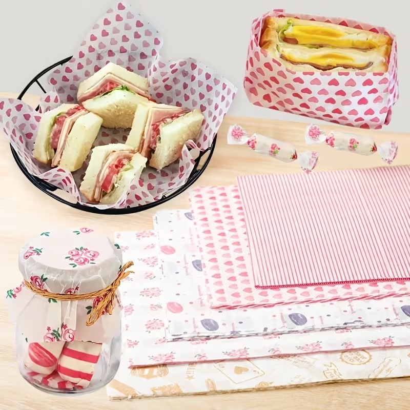 Premium 50 Pack Greaseproof Patterned Wax Paper Sheets