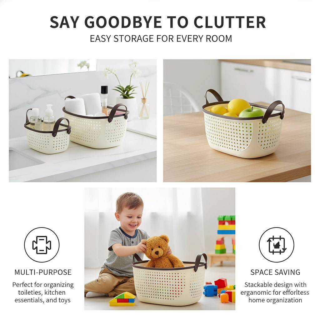 Small Plastic Laundry Basket Toy Storage Organizer Handles