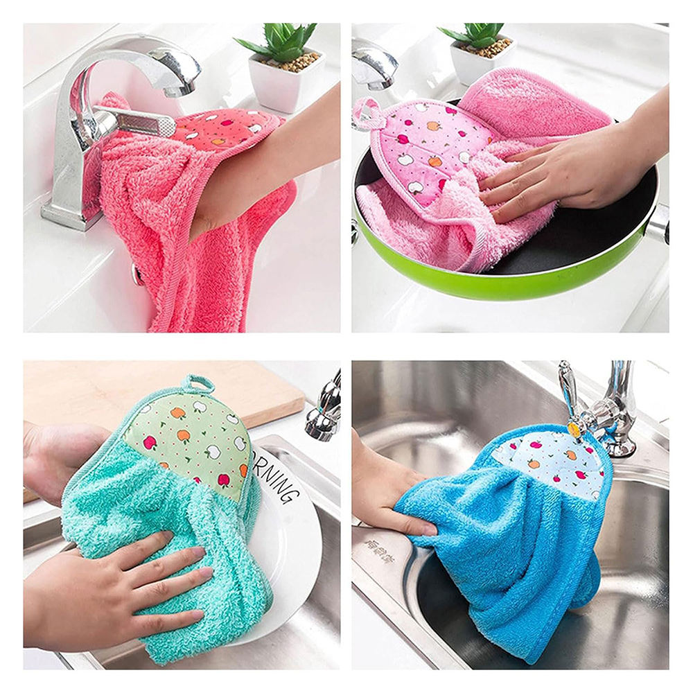 Hanging Coral Fleece Absorbent Kitchen Hand Towels