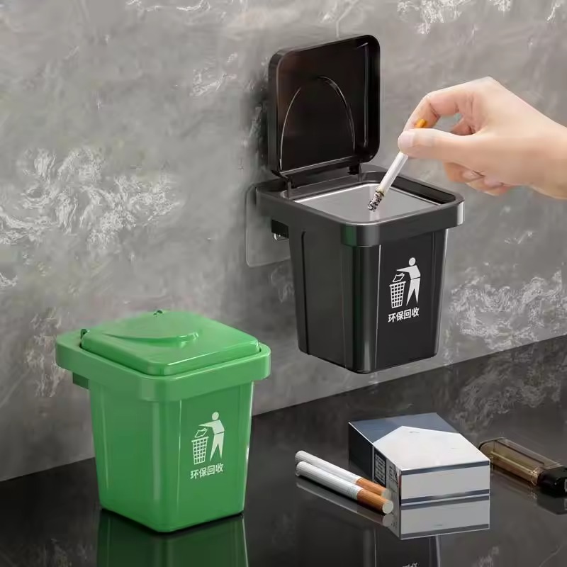 Elegant Wall Mounted Metal Ashtray And Waste Bin