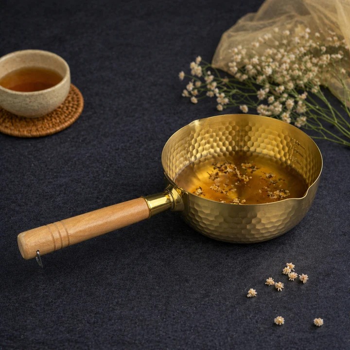 Golden Sauce Pan with Wooden Handle
