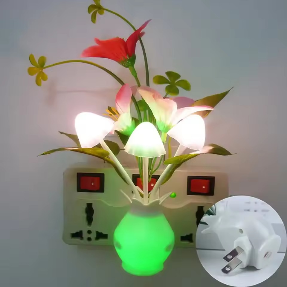 Plug-in Rose Flower LED Mushroom Night Light Lamp