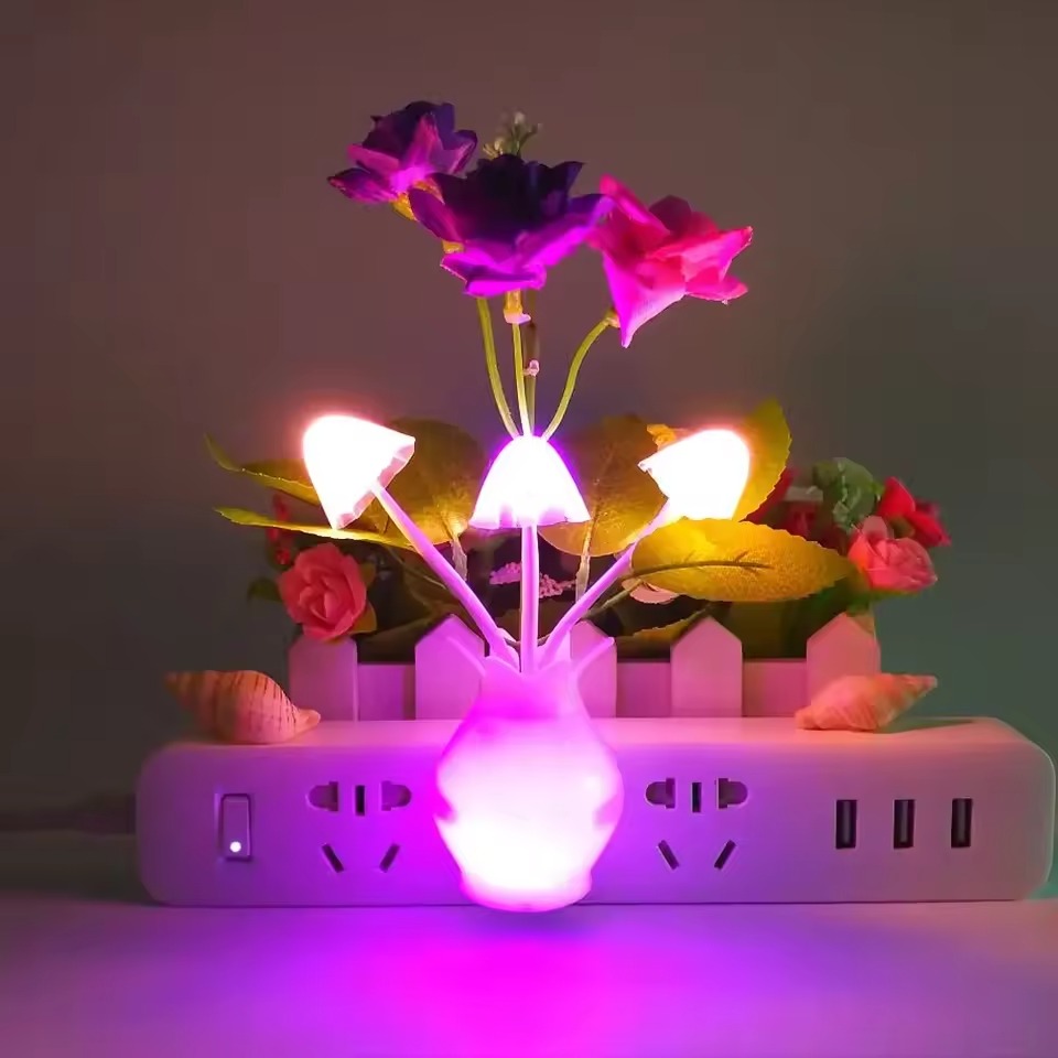 Plug-in Rose Flower LED Mushroom Night Light Lamp