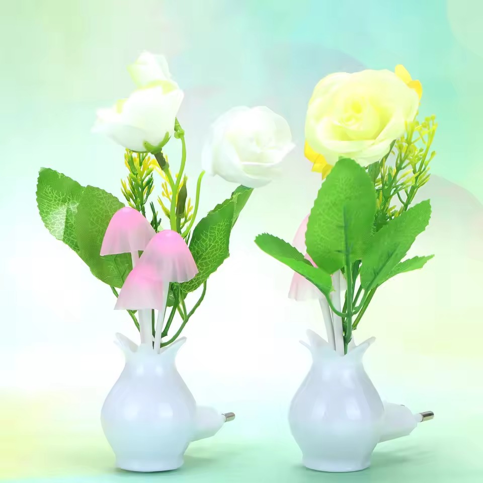 Plug-in Rose Flower LED Mushroom Night Light Lamp