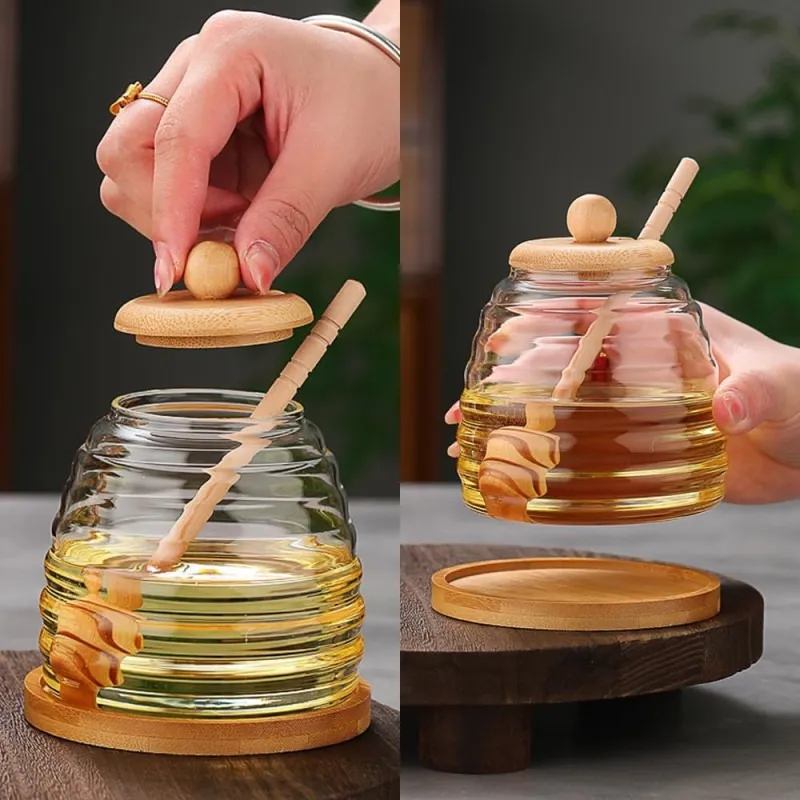 Glass Honey Jar With Wooden Stick (1pc)