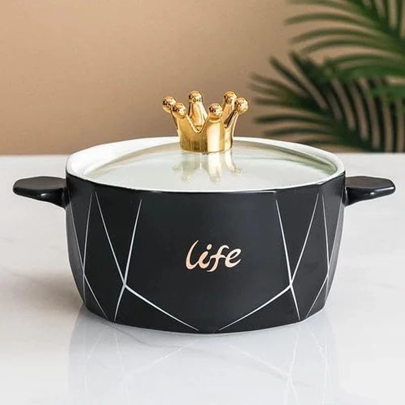 Mini Ceramic Serving Bowl with Glass Lid 1000ml