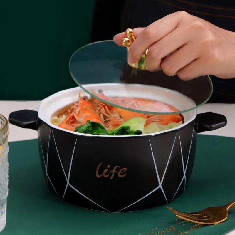 Mini Ceramic Serving Bowl with Glass Lid 1000ml